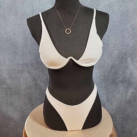 White Sexy Plunging Underwire Pushup 2-piece High cut leg Bikini - Picture 2 of 15